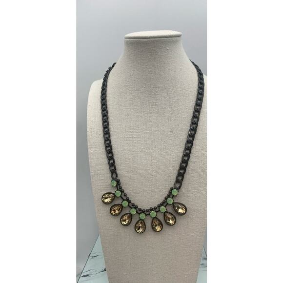 Plunder Jewel Faceted Rhinestone Statement Necklace 22' Festoon Bronze Tone - Picture 2 of 5